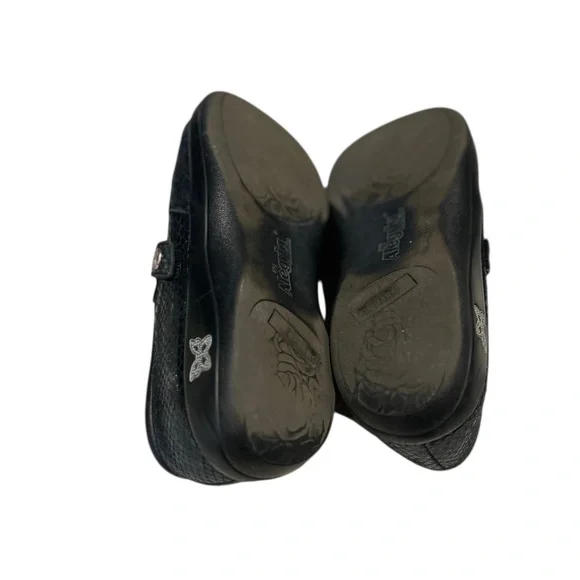 Alegria Kara Slip-On Black Blue Iridescent Leather Clogs - Picture 11 of 14